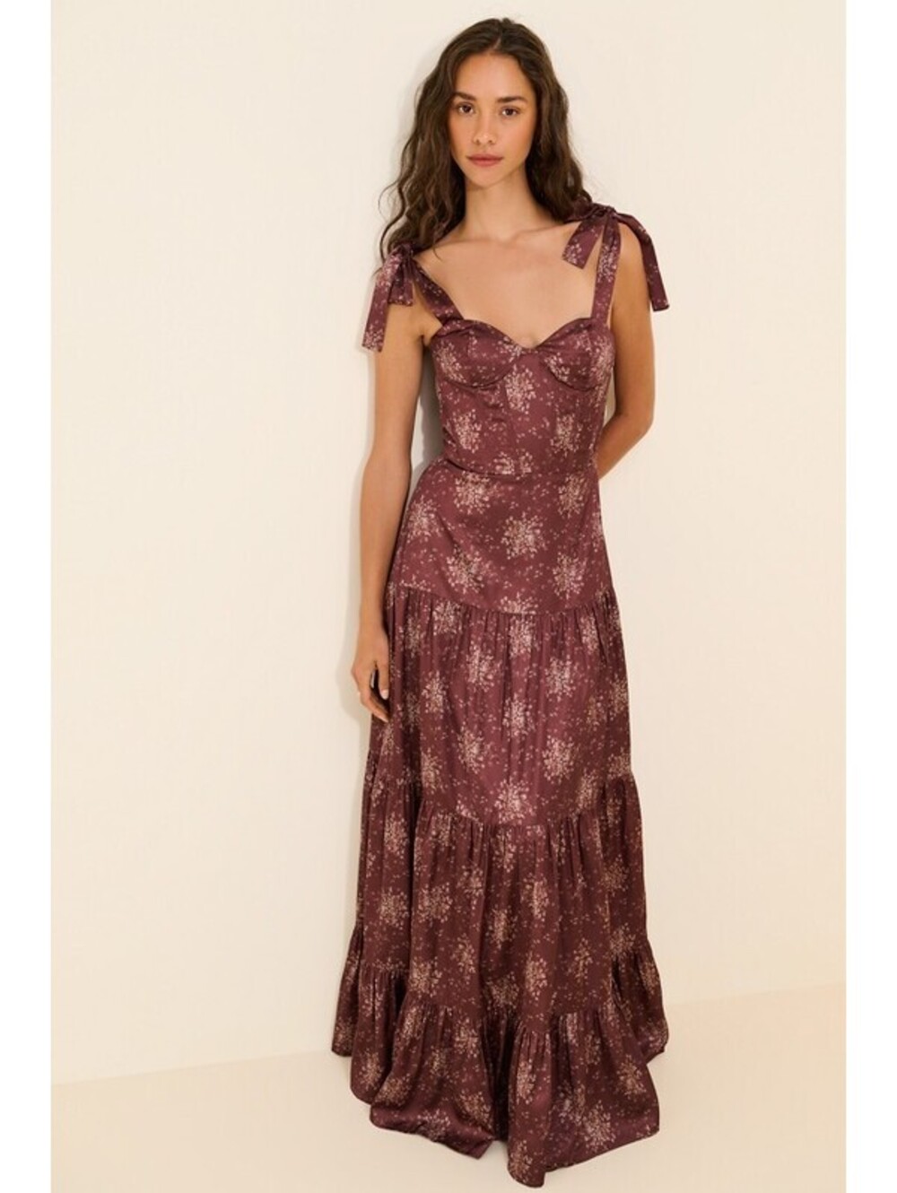 Anthropologie x Amy Jane London - Brown Floral Tiered Maxi Dress, Size XS